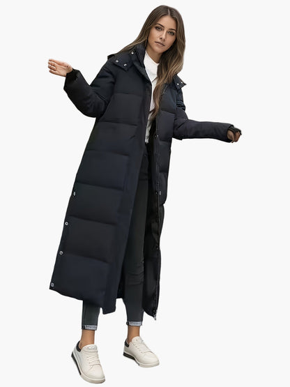 Damen Steppmantel Winter Elegant Lang mit Kapuze – Perfekt für kalte Tage