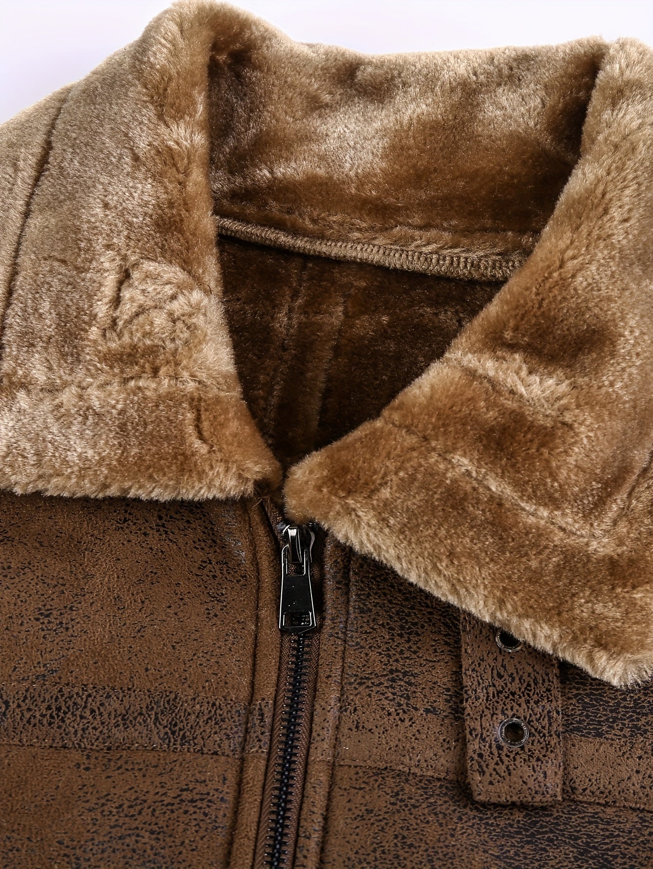 Herren Jacke mit Kunstfellkragen und Reißverschluss – Pilotenstil, Braun/Schwarz