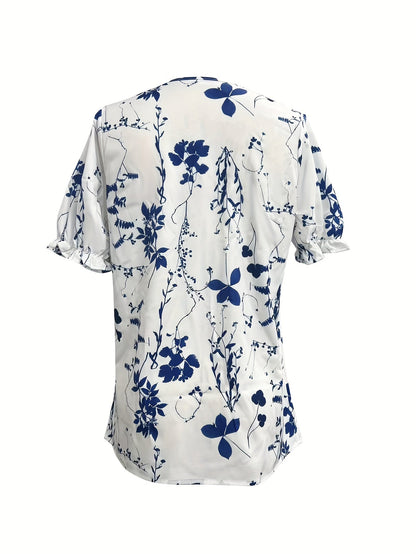 Damen Bluse mit Spitzenbesatz und floralem Print – Elegante Sommermode im Casual-Stil