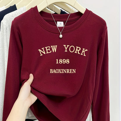 Langarmshirt Damen Rundhals Print NEW YORK Weiches Material