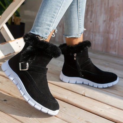 Damen Winterstiefeletten mit Futter, Schnalle und Kunstpelzbesatz