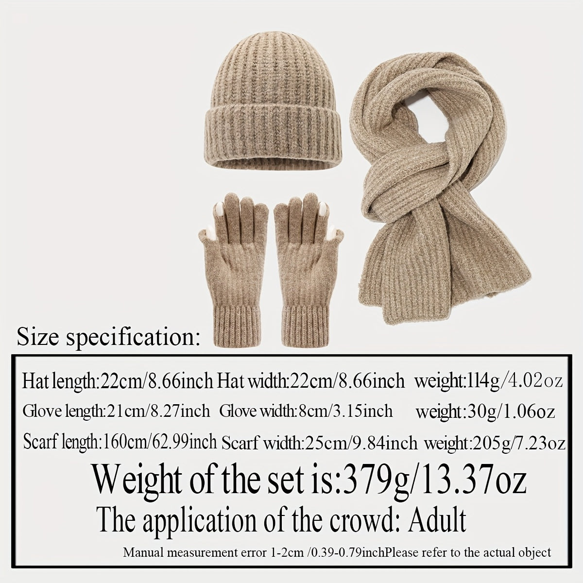 Geripptes Strickmützen-Schal-Handschuh-Set, Winter Accessoire Set in Uni-Farben