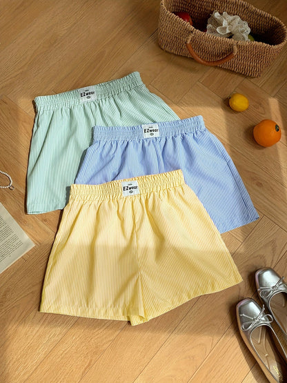 Damen Pyjama Shorts Set mit Streifenmuster – Bequeme Freizeitshorts für Zuhause und Schlaf