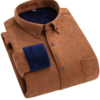 Herren Cordhemd mit Fleecefutter, Langarm, Button-Down-Kragen