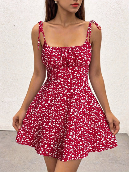 Damen Sommerkleid im Vintage-Stil mit Schleifen-Trägern – Feminines Freizeitkleid für Alltag und Urlaub
