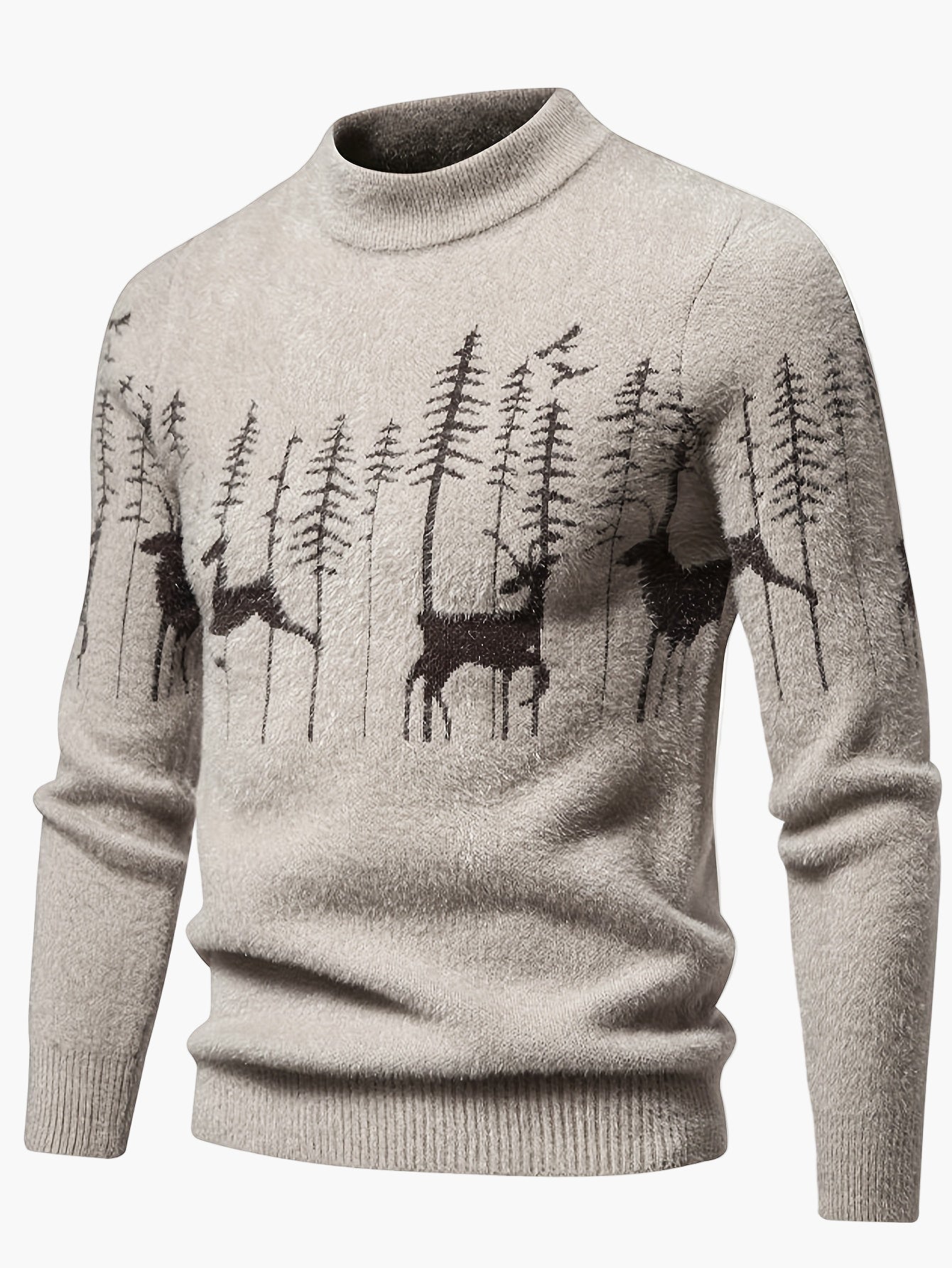 Herren Pullover mit Wald- und Hirschmotiv – Modernes Strickdesign für Herbst und Winter, Freizeit & Outdoor