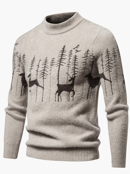 Herren Pullover mit Wald- und Hirschmotiv – Modernes Strickdesign für Herbst und Winter, Freizeit & Outdoor