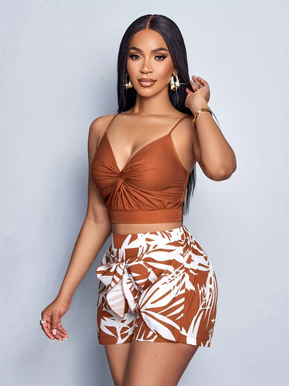 Damen Set Zweiteiler – Modisches Urlaub-Outfit mit Crop Top und High Waist Shorts, ideal für Sommer und Strand