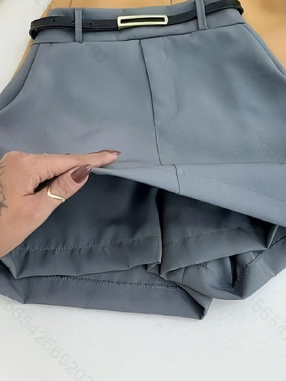 Damen Eleganter High-Waist Skort mit Gürtel-Look – Büro & Freizeit