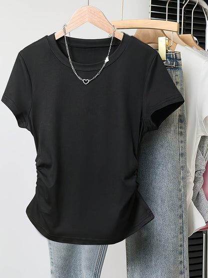 Damen Basic T-Shirt mit Raffung und Rundhalsausschnitt – Alltag & Freizeit