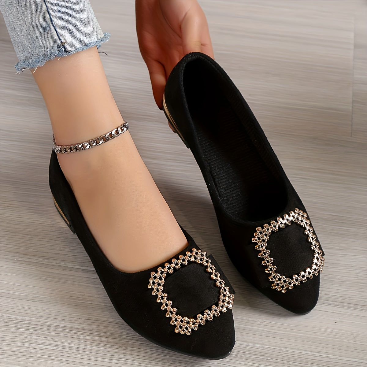 Damen Ballerinas mit funkelnder Schnalle – Elegante Slip-Ons für Alltag & besondere Anlässe