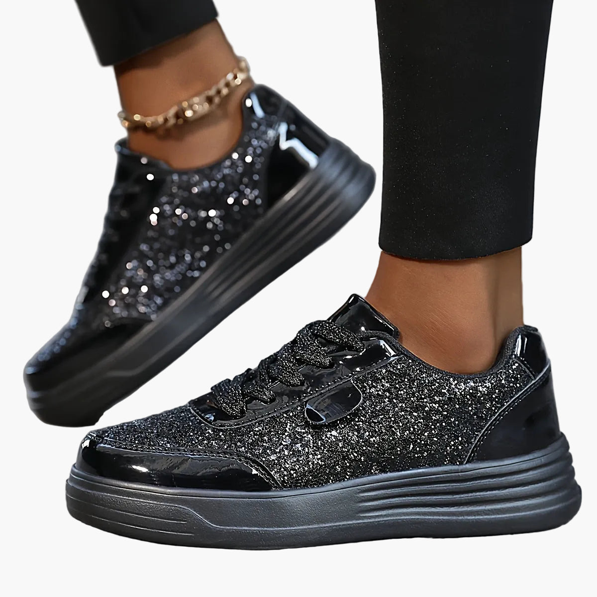 Damen Glitzer Sneaker für Alltag und Party – Modische Freizeitschuhe mit Plateau und Glanz-Effekt