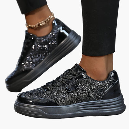 Damen Glitzer Sneaker für Alltag und Party – Modische Freizeitschuhe mit Plateau und Glanz-Effekt