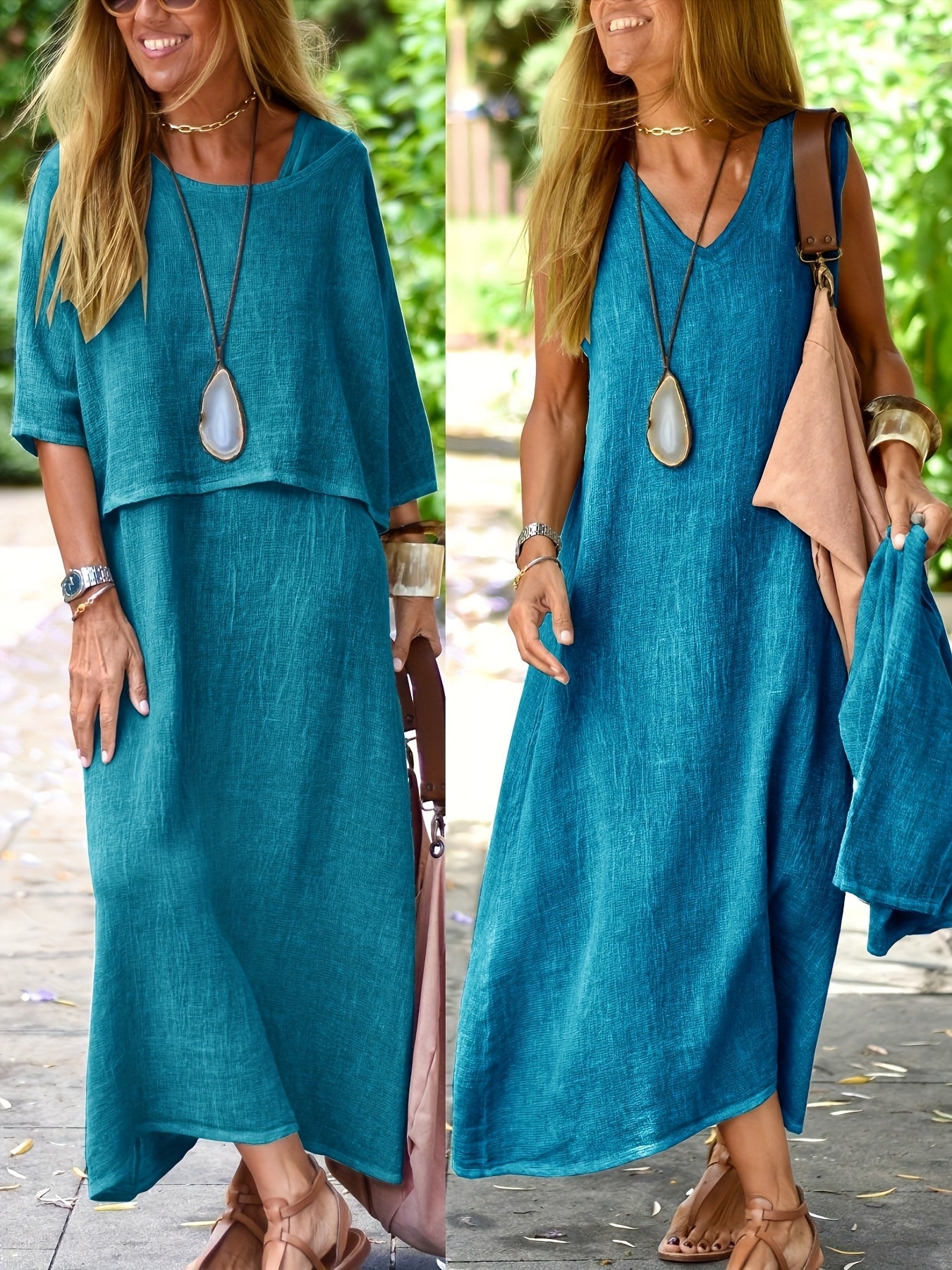 Damen Zweiteiliges Maxikleid Set Casual Sommer Boho Stil