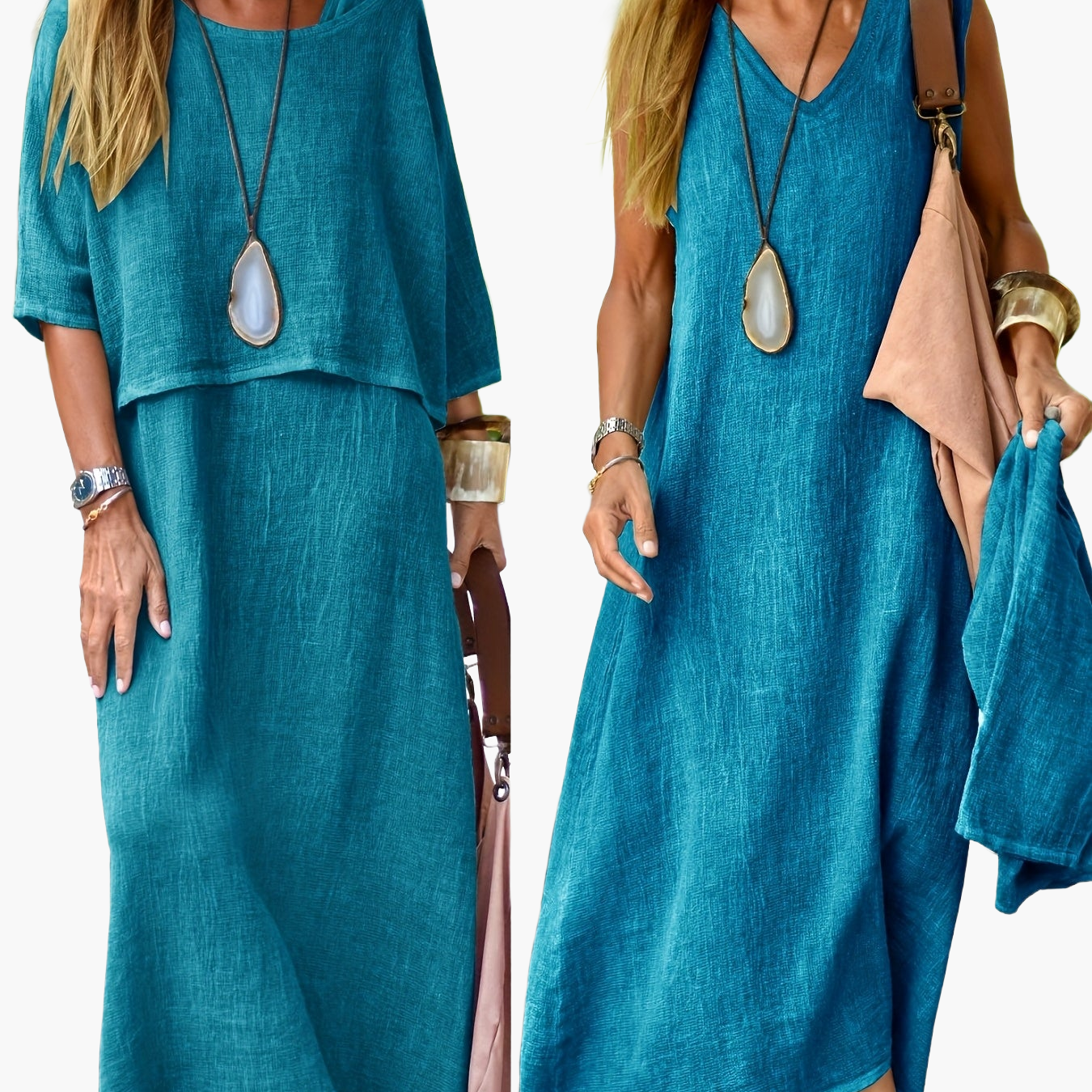 Damen Zweiteiliges Maxikleid Set Casual Sommer Boho Stil