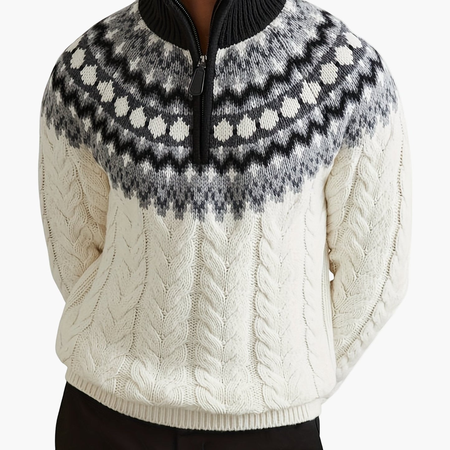 Herren Strickpullover mit Stehkragen und Norweger-Muster für Herbst & Winter, lässiger Style