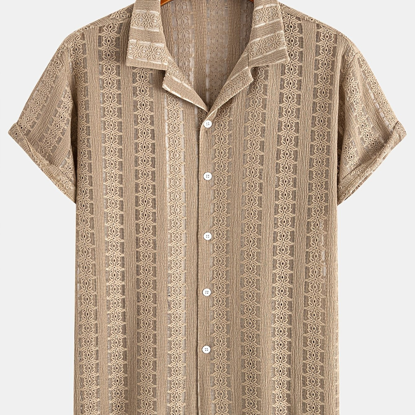 Herren Kurzarm Resort-Hemd mit Spitzenmuster und Knopfleiste – Moderner Sommer-Look für Freizeit und Urlaub