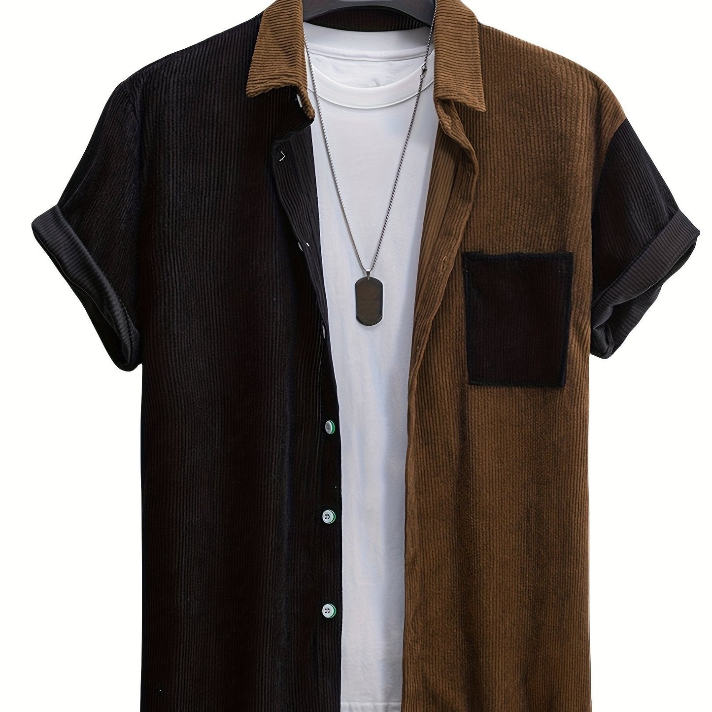 Herren Kurzarm Hemd im modernen Split-Panel Design – Lässiges Button-Down für Freizeit und Alltag