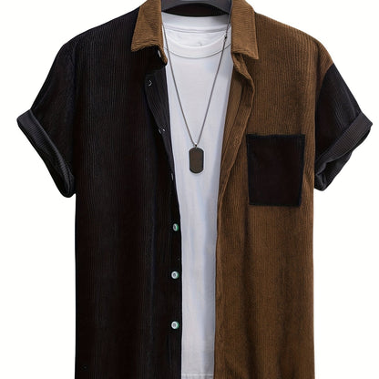 Herren Kurzarm Hemd im modernen Split-Panel Design – Lässiges Button-Down für Freizeit und Alltag