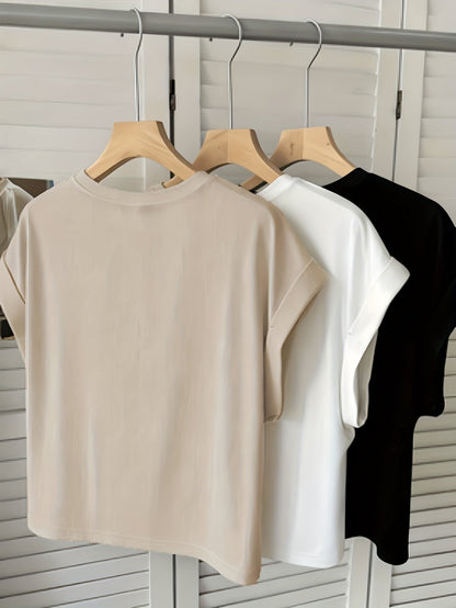 Damen Basic T-Shirt mit Aufschlagärmeln – Moderner Freizeitstil für Alltag und Büro