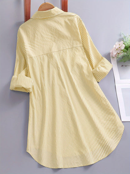 Damen Business Freizeithemd mit Streifenmuster – Elegantes Oversize Blusenshirt für Büro & Alltag