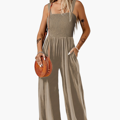 Damen Jumpsuit Elegant mit weitem Bein und Smok-Top – Perfekt für Sommer und Freizeit