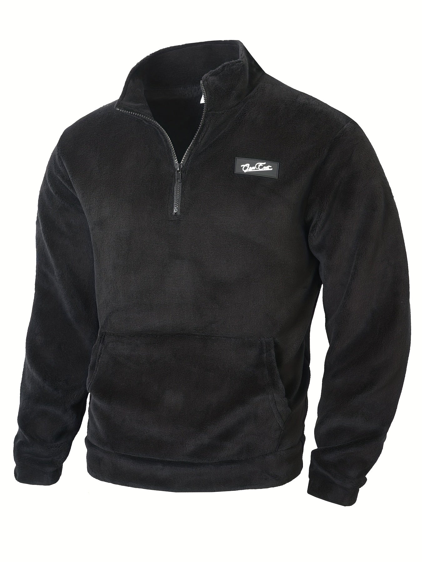 Fleece Pullover Herren mit Reißverschluss Stehkragen und Kängurutasche