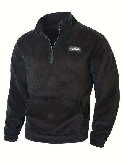 Fleece Pullover Herren mit Reißverschluss Stehkragen und Kängurutasche