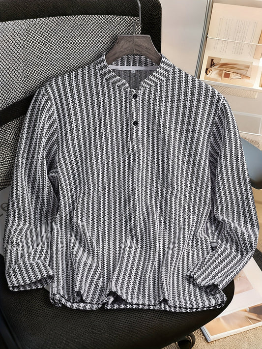 Herren Langarm Henley Shirt mit Streifenmuster – Stilvolles Freizeit- und Business-Oberteil