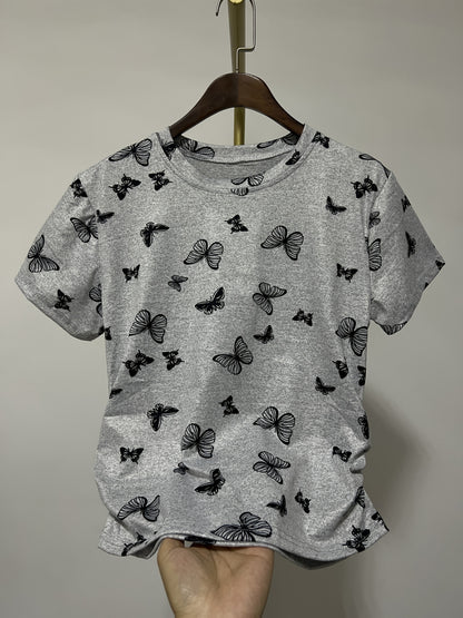 Damen T-Shirt mit Schmetterlingsmuster – Modisches Freizeitshirt für Frühling & Sommer