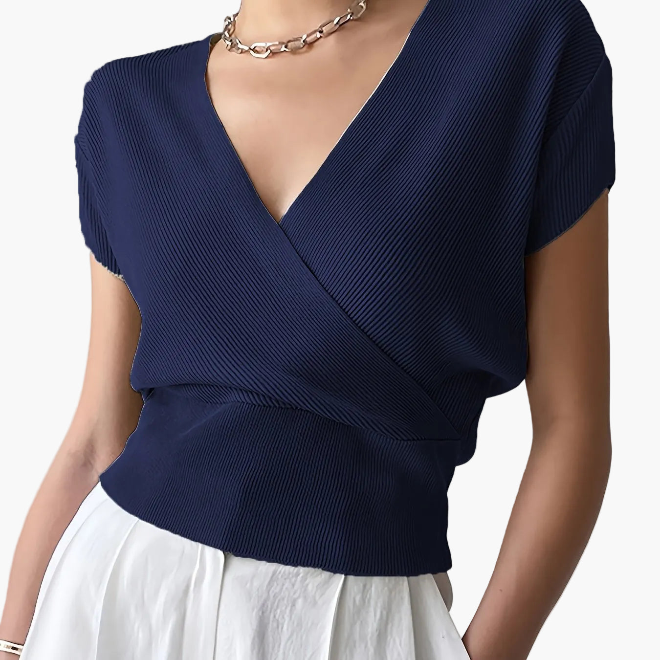 Damen Wickelshirt mit V-Ausschnitt – Eleganter Sommer Pullover Kurzarm für Freizeit & Büro