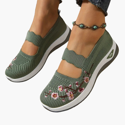 Damen Komfort-Sneaker mit floraler Stickerei und Klettverschluss – Bequeme Freizeitschuhe für Alltag und Spaziergänge