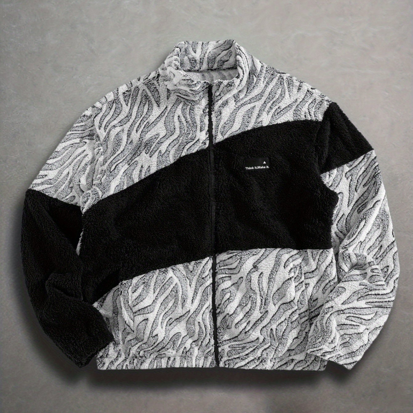 Fleecejacke Unisex mit Stehkragen und Reißverschluss, Tiermuster, mehrere Farben