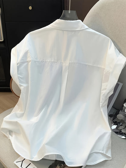 Damen Oversize Bluse mit Hemdkragen und Brusttasche – Eleganter, Ärmeloser Stil für Büro und Freizeit