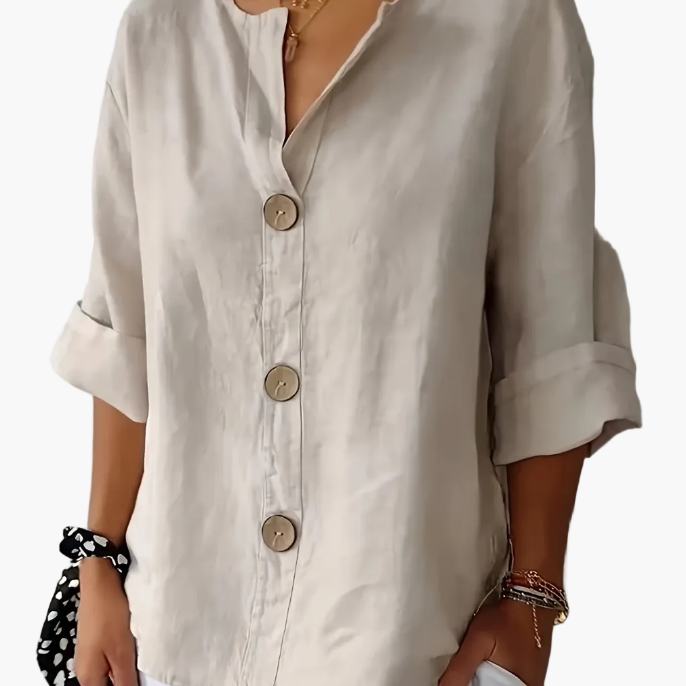 Damen Bluse mit Knopfleiste und 3/4-Ärmeln – Casual Eleganz für Alltag & Büro