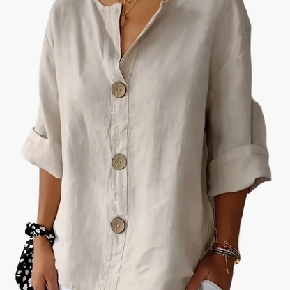 Damen Bluse mit Knopfleiste und 3/4-Ärmeln – Casual Eleganz für Alltag & Büro