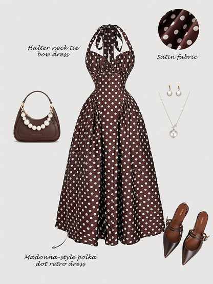 Damen Vintage Cocktailkleid mit Halterneck und Faltenrock – Eleganter Retro-Stil für besondere Anlässe