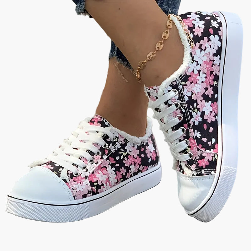Damen Sneaker mit Blumenmuster – Modische Freizeitschuhe für Alltag und Spaziergänge