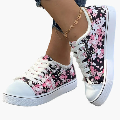 Damen Sneaker mit Blumenmuster – Modische Freizeitschuhe für Alltag und Spaziergänge