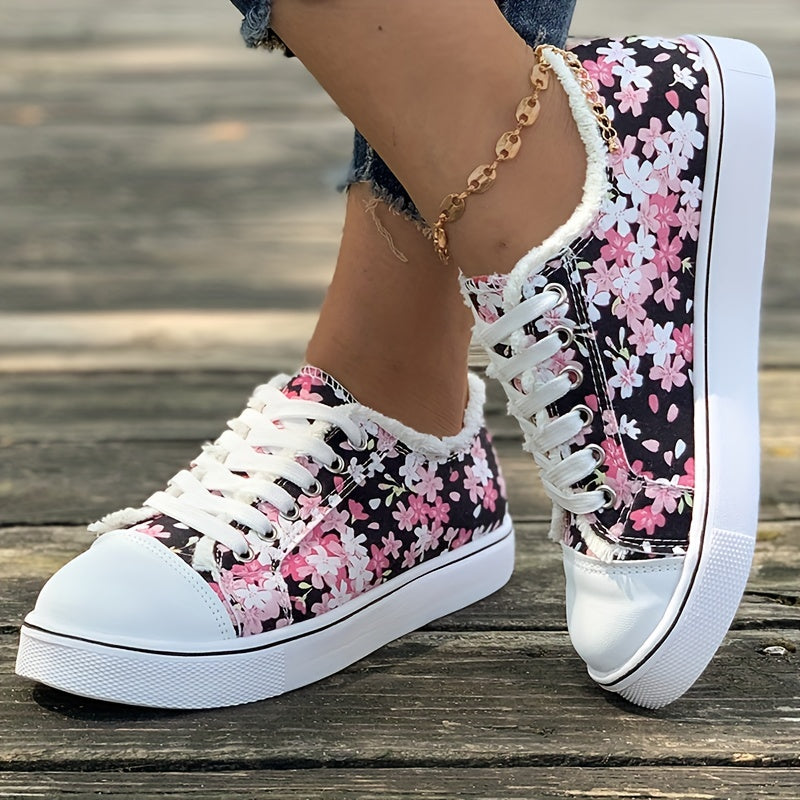 Damen Sneaker mit Blumenmuster – Modische Freizeitschuhe für Alltag und Spaziergänge