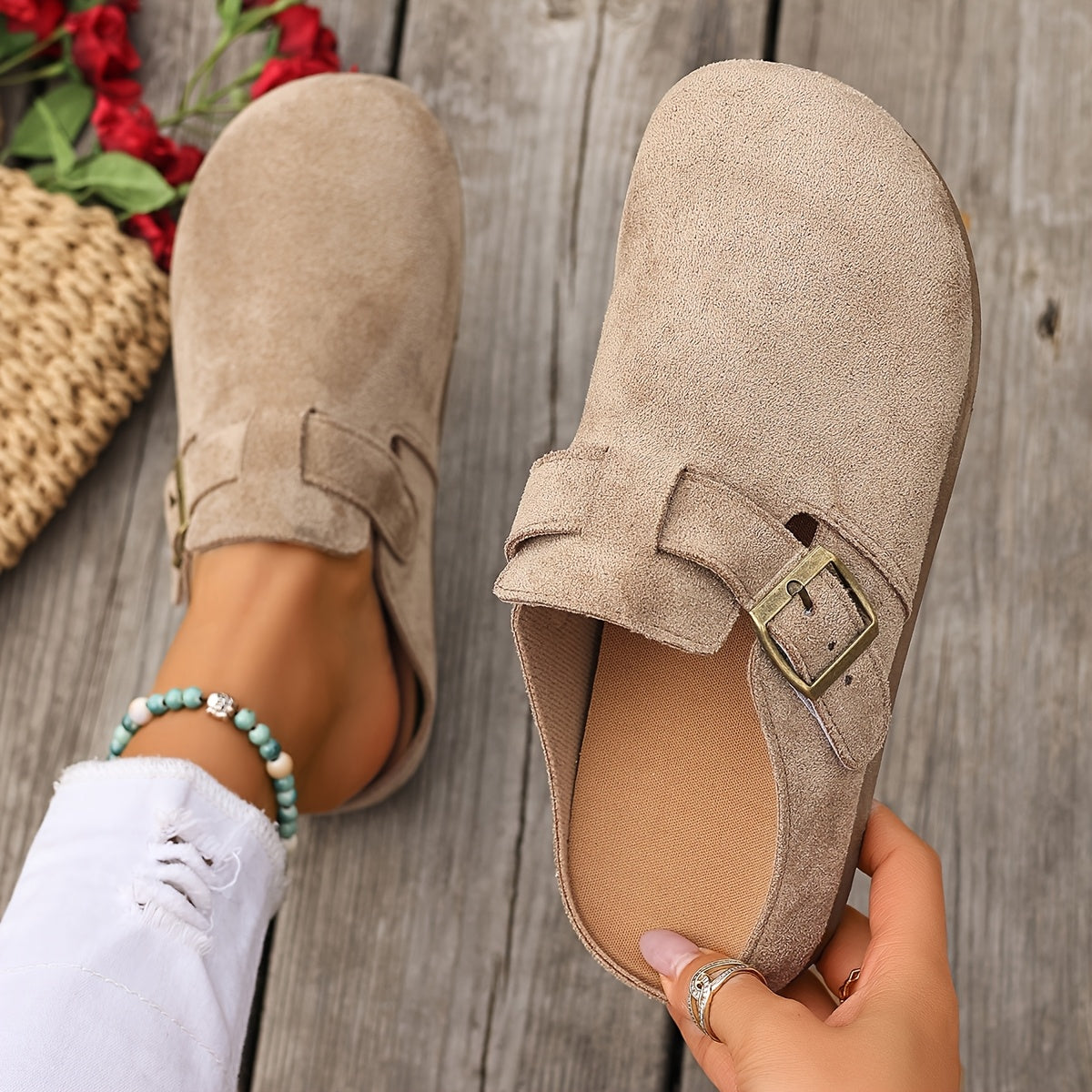 Damen Clogs Slip-On mit Schnalle – Bequeme Freizeit Pantoletten für Alltag und Garten