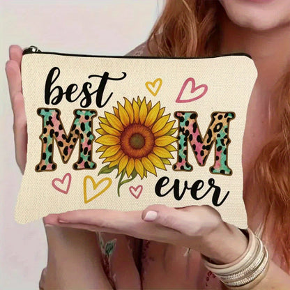 Best Mom Ever Damen-Kosmetiktasche – Stilvolle Muttertag Geschenkidee mit Sonnenblume und Herz-Design