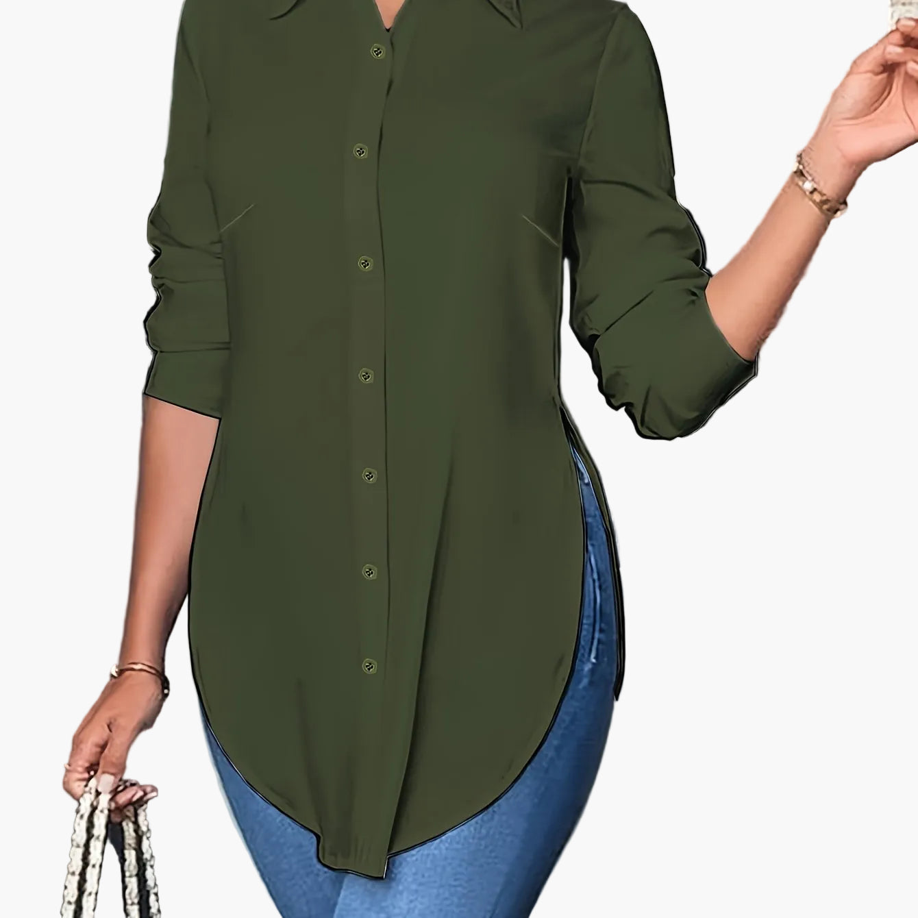 Damen Langarm Bluse Elegant Business Freizeit Hemd Blusenshirt