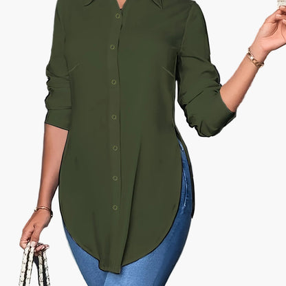 Damen Langarm Bluse Elegant Business Freizeit Hemd Blusenshirt