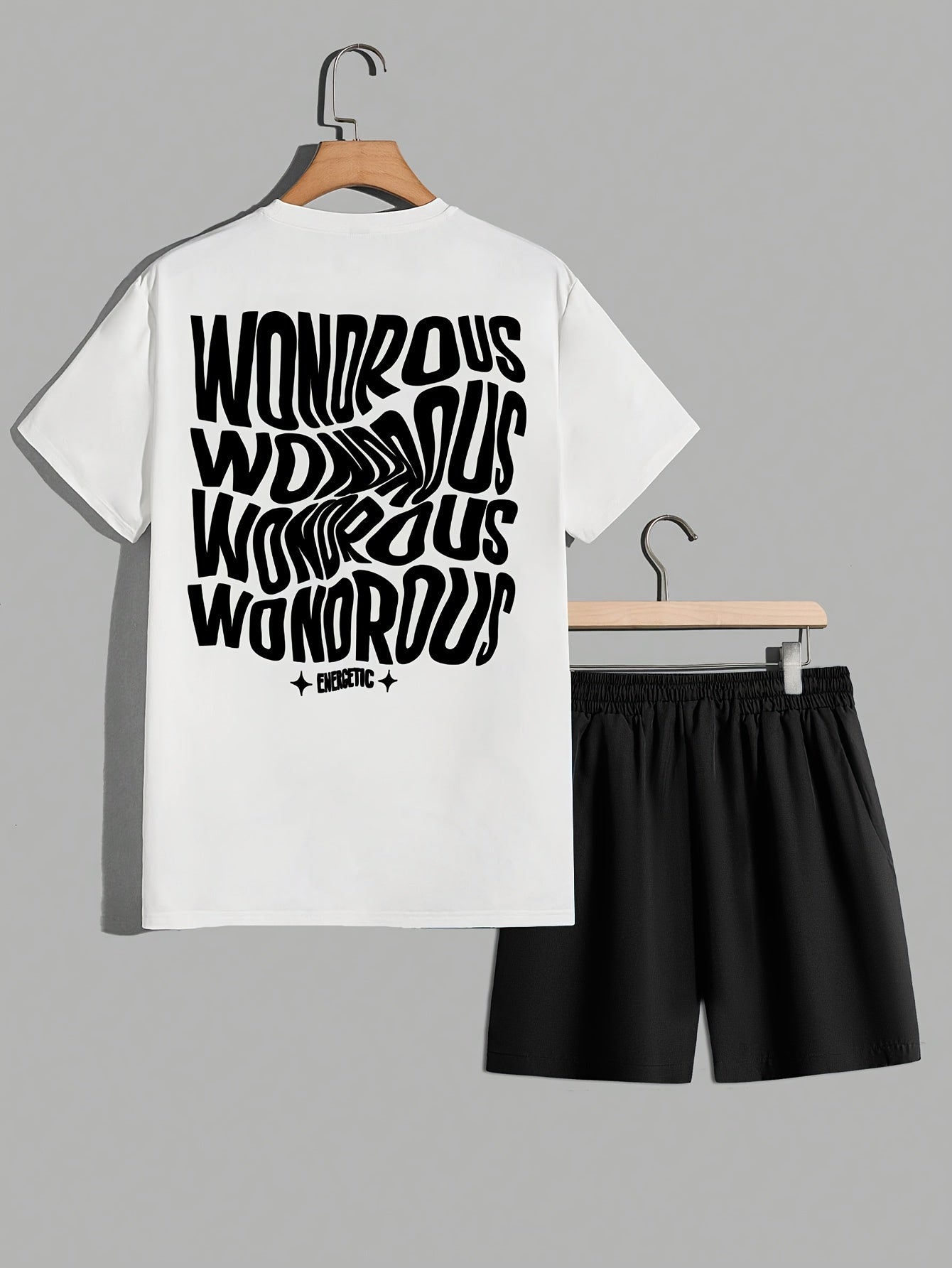 Herren Streetwear Set mit Grafik-T-Shirt und Shorts – Moderner Look, Energetische Typografie, Perfekt für Alltag & Freizeit