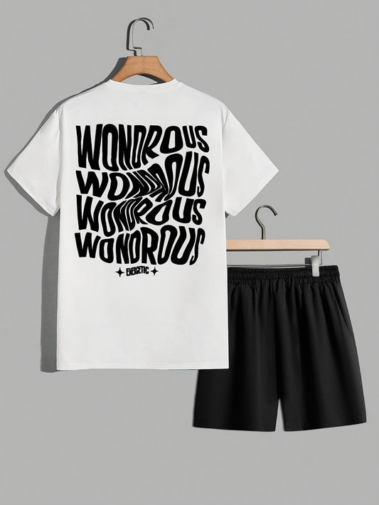Herren Streetwear Set mit Grafik-T-Shirt und Shorts – Moderner Look, Energetische Typografie, Perfekt für Alltag & Freizeit