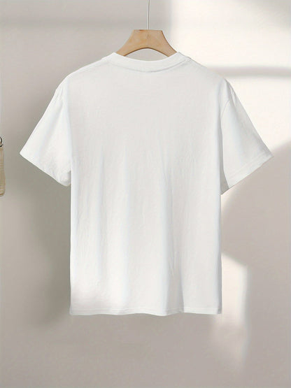 Damen T-Shirt mit abstraktem Gesicht Print – Modernes Kunst Design, Freizeitstil, ideal für Alltag und Streetwear