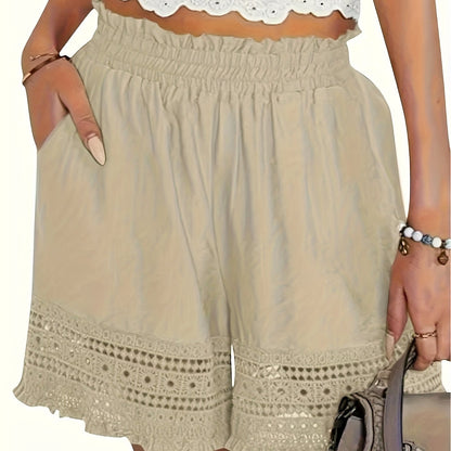 Damen Shorts im Boho-Stil mit Häkeleinsatz – Perfekt für Urlaub und Freizeit