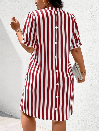 Damen Freizeitkleid mit vertikalen Streifen und V-Ausschnitt – Eleganter Alltagsstil