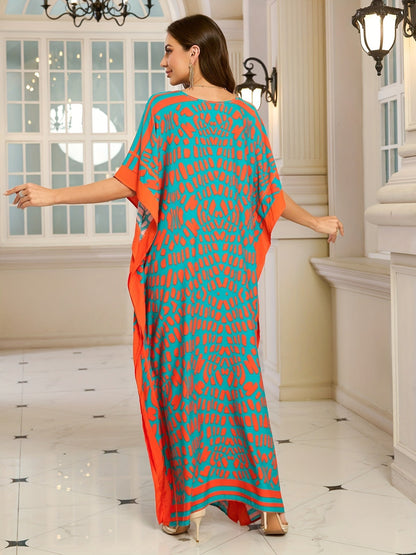 Damen Kaftan Maxikleid Boho-Stil mit V-Ausschnitt für Urlaub und Alltag